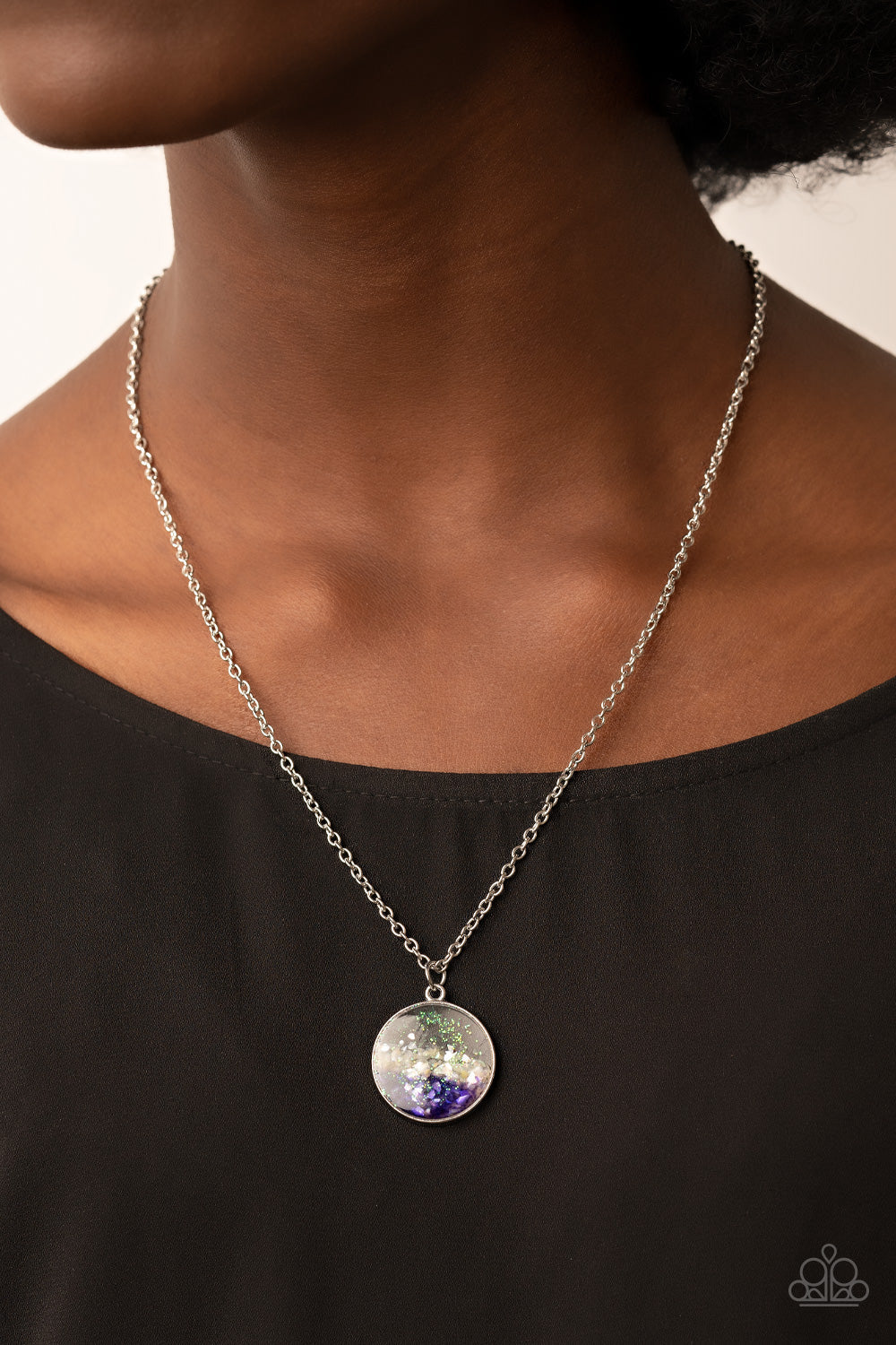 Completely Crushed - Purple & White Iridescent Shell-Like Accent Pendant Paparazzi Necklace & matching earrings