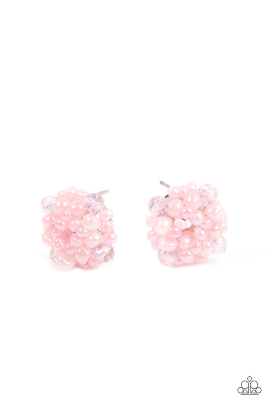 Bunches of Bubbly - Pink Pearl Seed Beads & Crystal-Like Accent Paparazzi Post Earrings