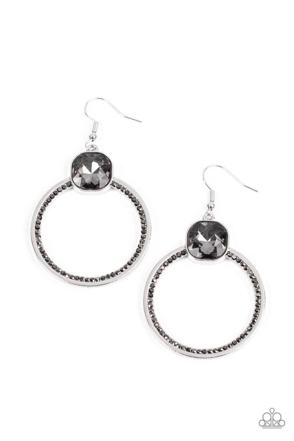 Cheers to Happily Ever After - Silver & Oversized Smoky Gem Paparazzi Earrings