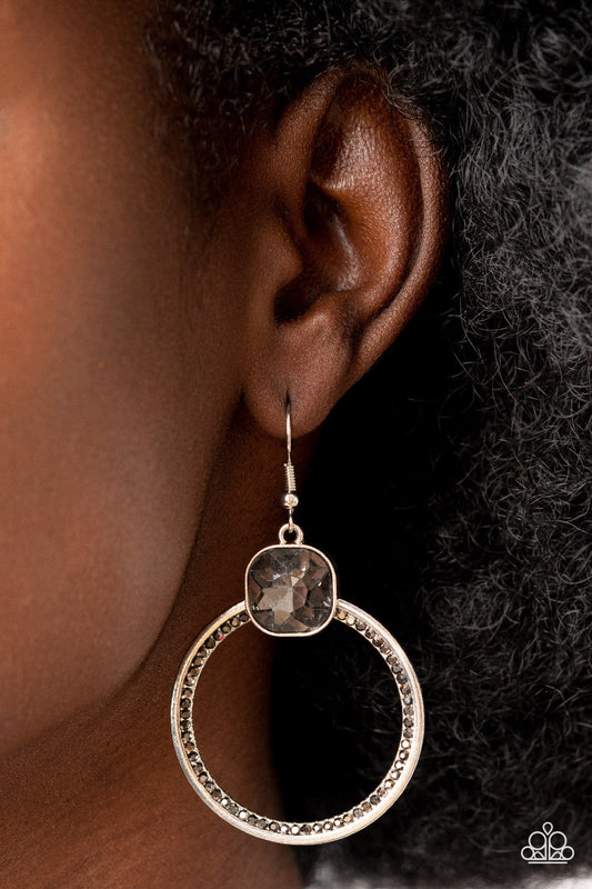 Cheers to Happily Ever After - Silver & Oversized Smoky Gem Paparazzi Earrings