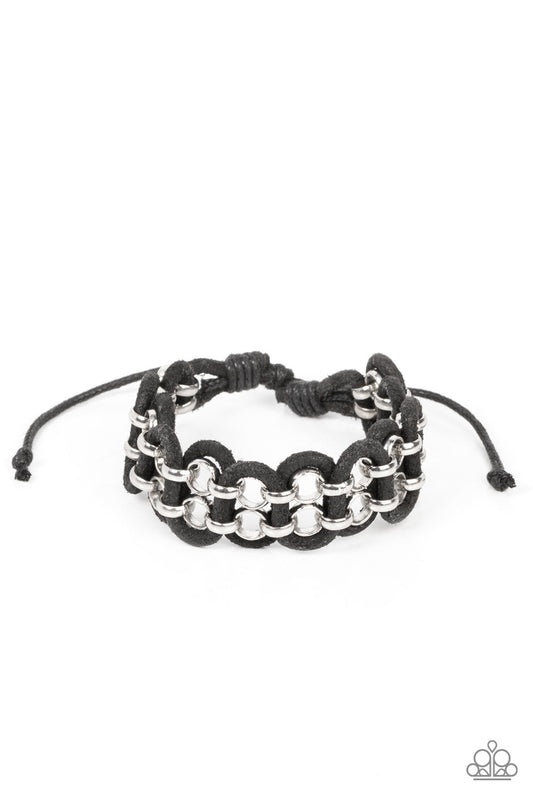 Roaming Rover - Black Suede Cording & Silver Chain Paparazzi Urban Bracelet