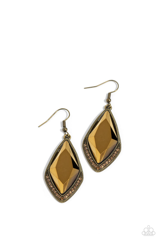 Deco Dazzle - Brass Aurum Gem & Studded Brass Fitting Paparazzi Earrings