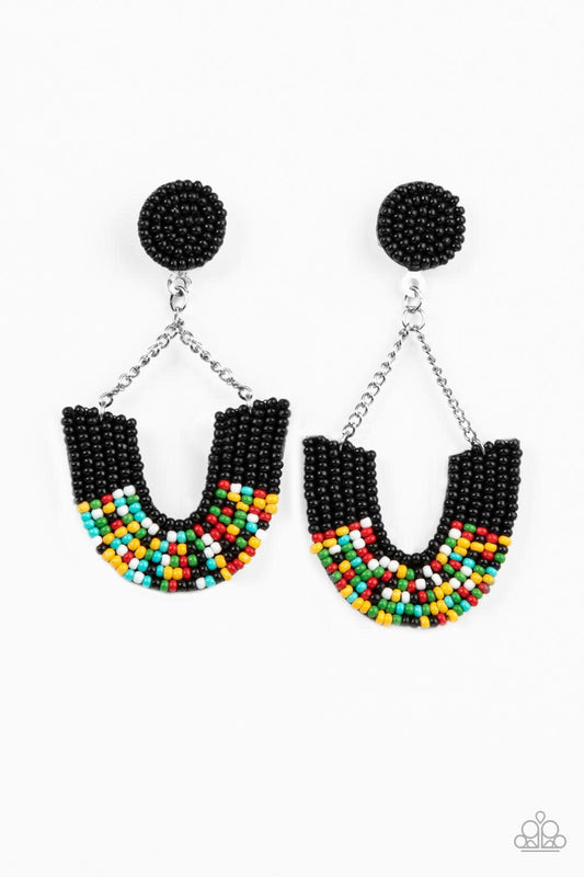 Make it RAINBOW - Black & Multi Colored Seed Bead Paparazzi Earrings