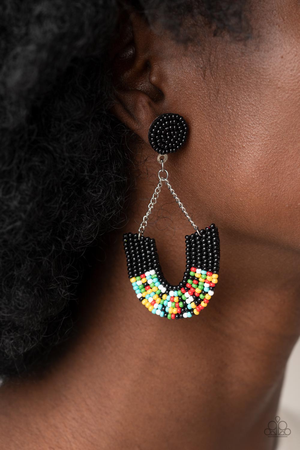 Make it RAINBOW - Black & Multi Colored Seed Bead Paparazzi Earrings