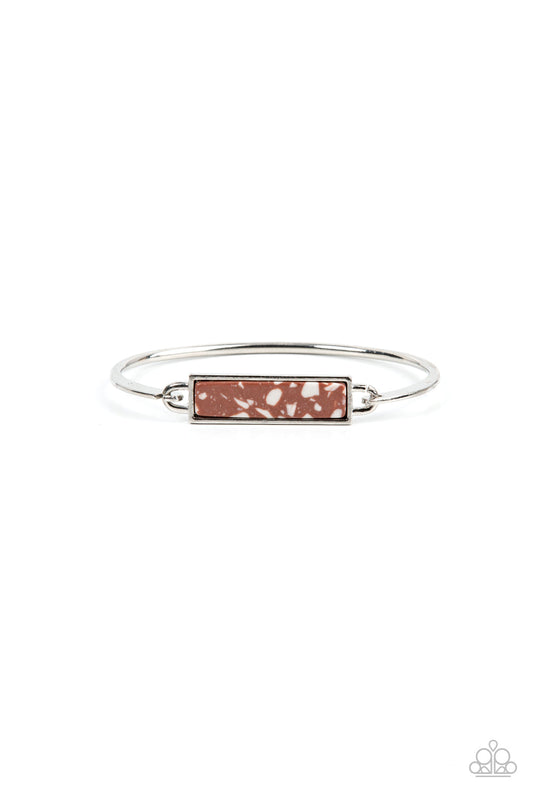 Terrazzo Tarot - Brown Terrazzo-Like Stone & Silver Frame Paparazzi Hinge Bracelet