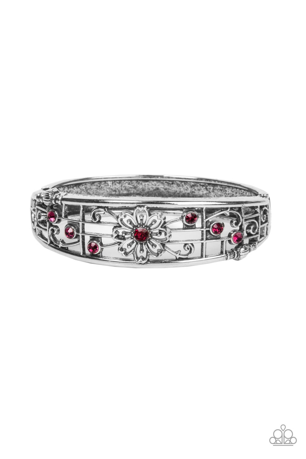 Prairie Musical - Pink Rhinestones & Airy Floral Design Paparazzi Hinge Bracelet