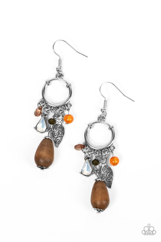 Bountiful Blessings - Multi Crystal-Like Accents, Wooden Teardrop Beads, & Silver Accent Paparazzi Earrings