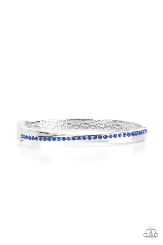 Palace Penthouse - Blue Dainty Rhinestones & Asymmetrical Silver Frame Paparazzi Hinge Bracelet