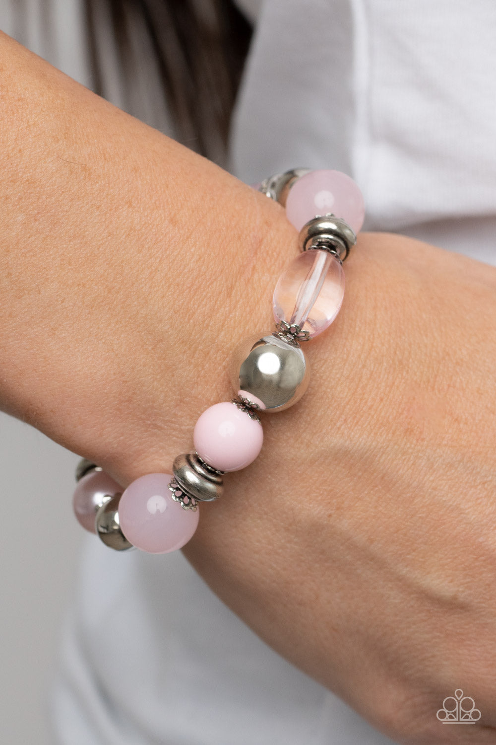 Tonal Takeover - Pink Opaque, Glassy, & Pearly Beaded paparazzi Stretch Bracelet