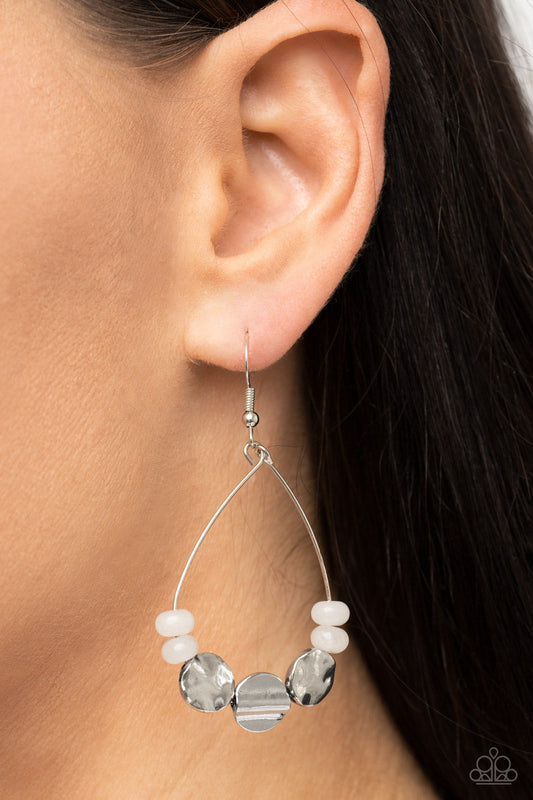 Tigris Treasure - White Round Stones & Hammered Silver Disc Paparazzi Earrings