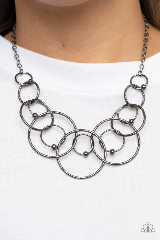 Encircled in Elegance - Gunmetal Beads & Interlocking Ring Paparazzi Necklace & matching earrings