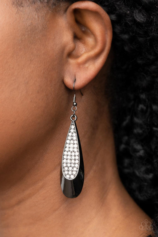 Prismatically Persuasive - Gunmetal Teardrop & White Rhinestone Paparazzi Earrings