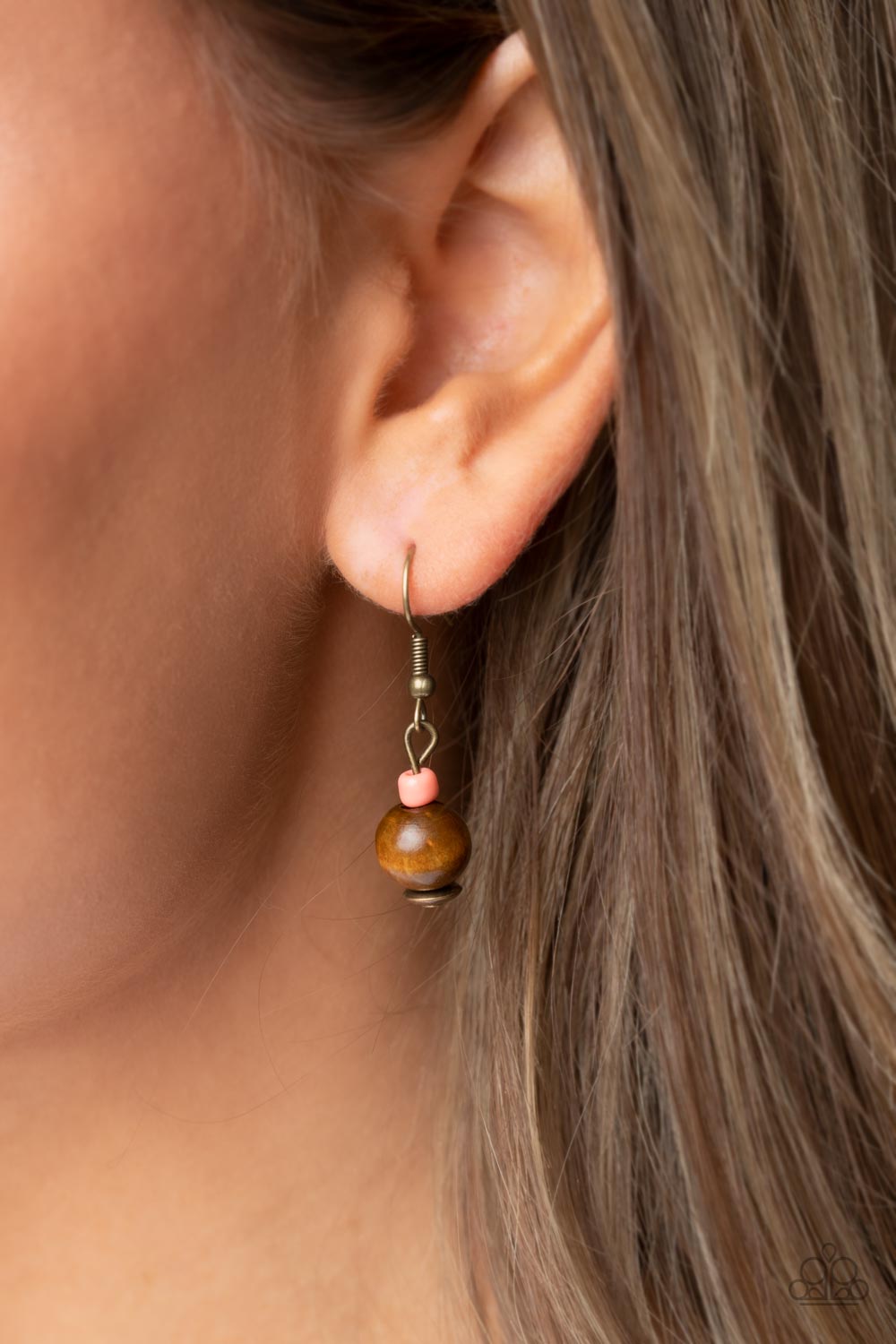 Knotted Keepsake - Orange & Coral Seed Beads/Rustic Brass Discs, Wooden Accent Pendant Paparazzi Necklace & matching earrings