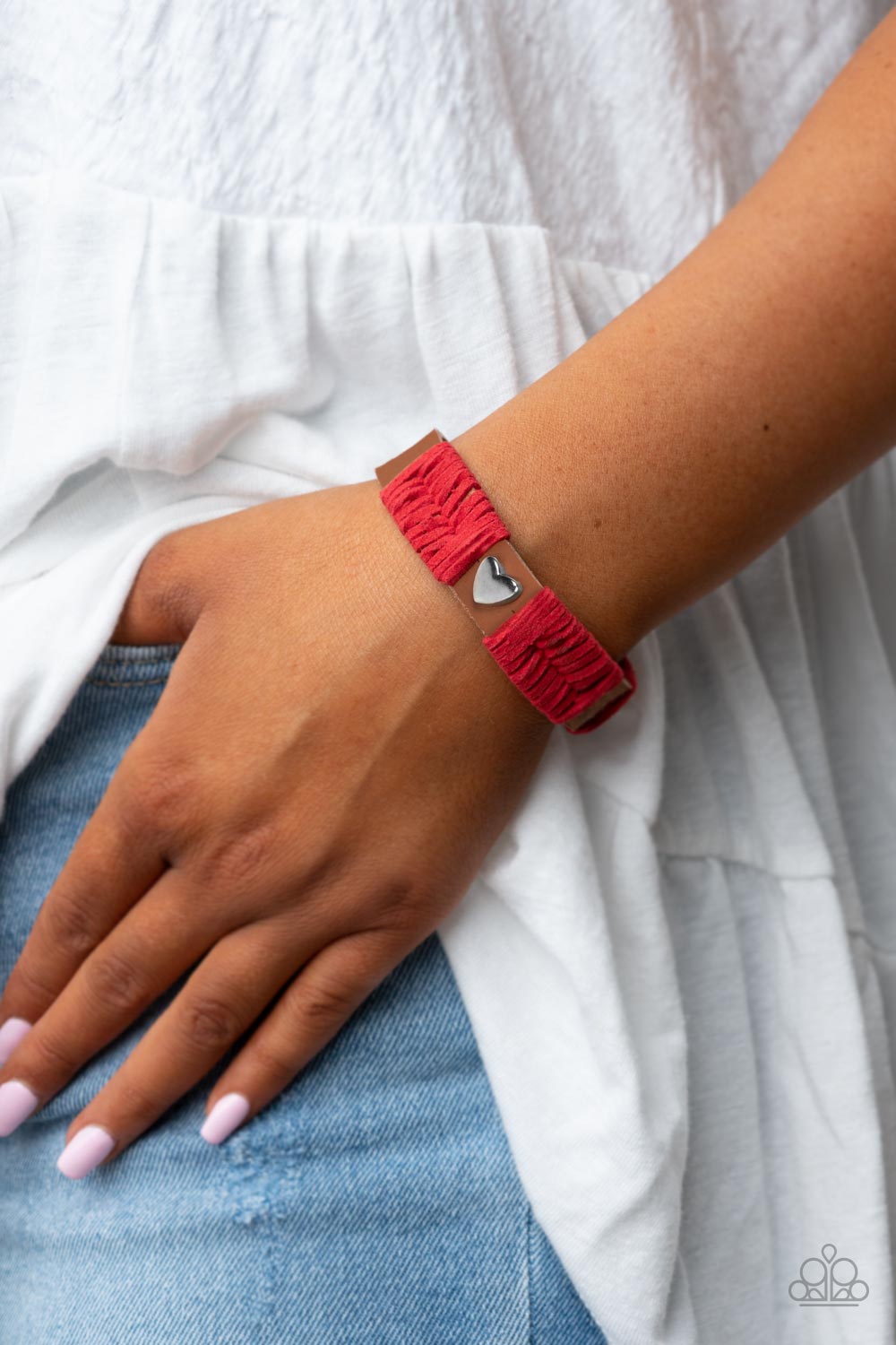 Lusting for Wanderlust - Red Suede, Silver Hearts, & Brown Leather Paparazzi Snap Bracelet