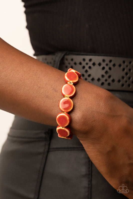 Earthy Entrada - Red Distressed Finish Ceramic Beaded Paparazzi Stretch Bracelet