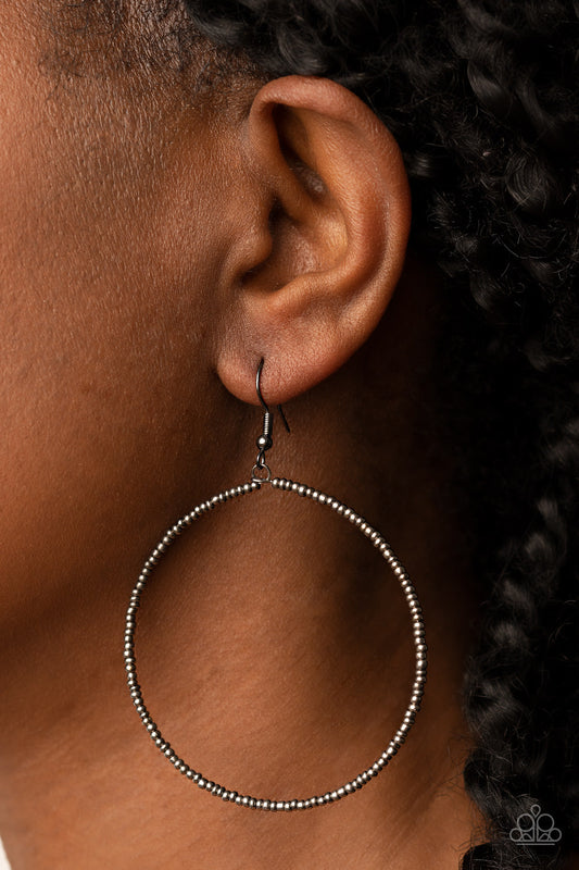 Basically Beaded - Gunmetal Seed Bead/Wire Hoop Paparazzi Earrings