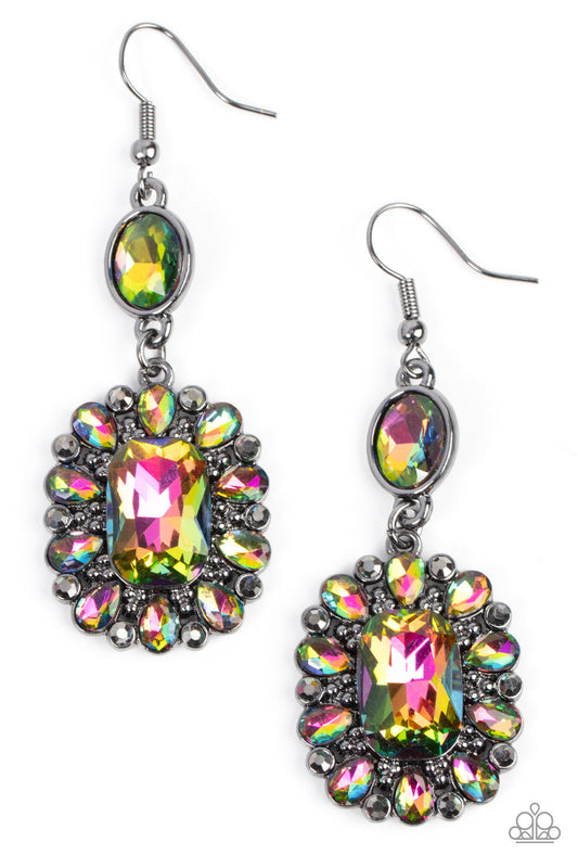 Capriciously Cosmopolitan - Multi Oil Spill Gems & Hematite Rhinestone Paparazzi Earrings