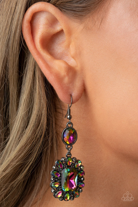 Capriciously Cosmopolitan - Multi Oil Spill Gems & Hematite Rhinestone Paparazzi Earrings