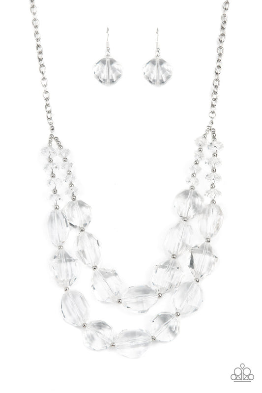 Icy Illumination - White/Clear Oversized Faceted Gem Paparazzi Necklace & matching earrings