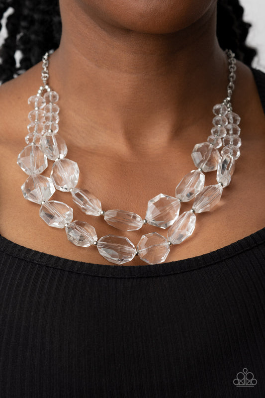 Icy Illumination - White/Clear Oversized Faceted Gem Paparazzi Necklace & matching earrings
