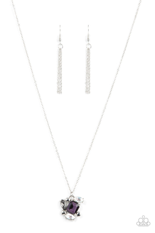 Prismatic Projection - Purple Gem/Dainty Silver Stud Pendant Paparazzi Necklace & matching earrings