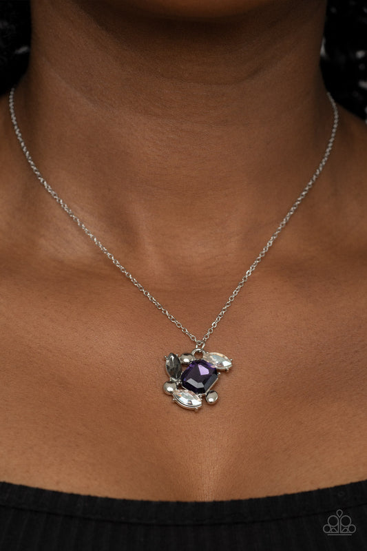 Prismatic Projection - Purple Gem/Dainty Silver Stud Pendant Paparazzi Necklace & matching earrings