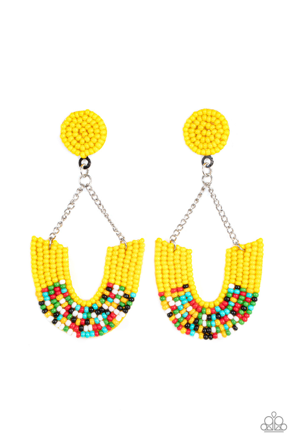 Make it RAINBOW - Yellow & Multi Colored Seed Bead Bohemian Inspired Paparazzi Earrings