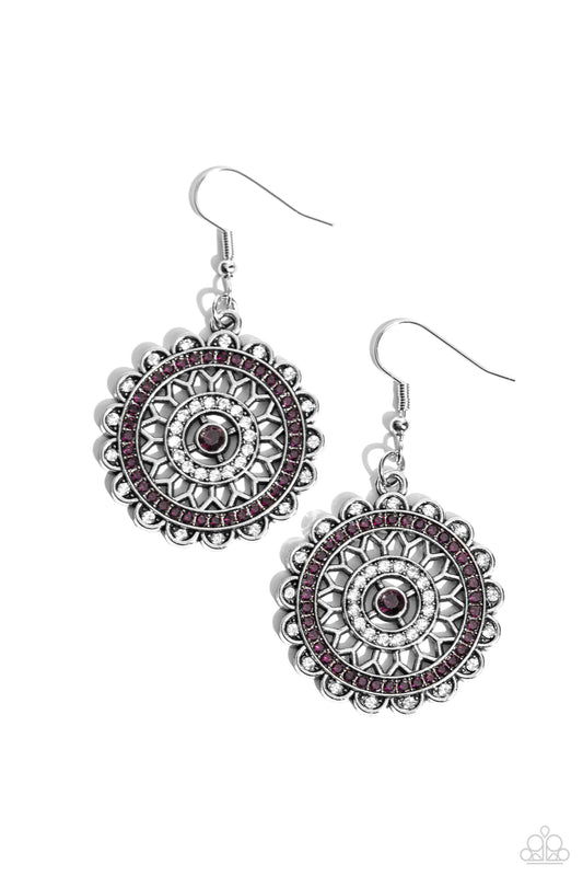 Twinkly Translation - Purple & White Rhinestones/Airy Silver Petals Paparazzi Earrings