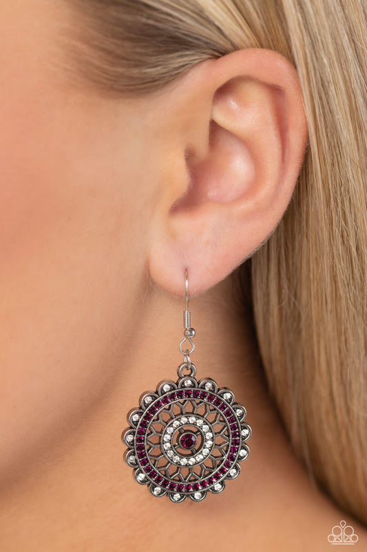 Twinkly Translation - Purple & White Rhinestones/Airy Silver Petals Paparazzi Earrings