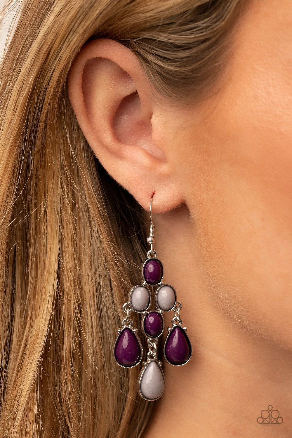 Feeling TIER-rific - Multi Oval & Teardrop Purple/Gray Beaded Paparazzi Earrings