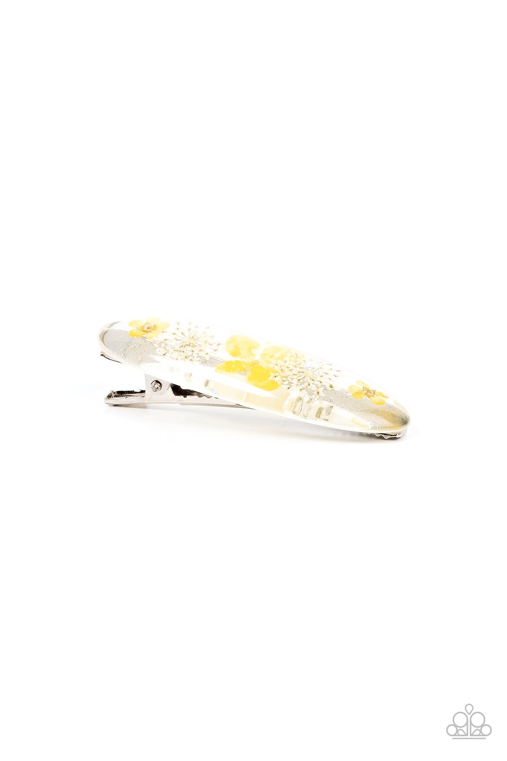 Floral Flurry - Yellow & White Flowers & Clear Acrylic Frame Paparazzi Hair Clip