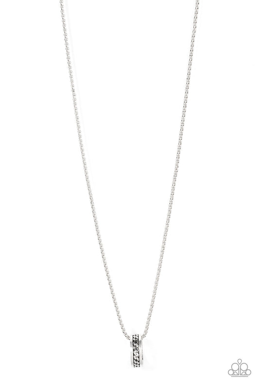 Emotion Potion - Silver Zigzagging Texture Ring Pendant Paparazzi Men's Necklace