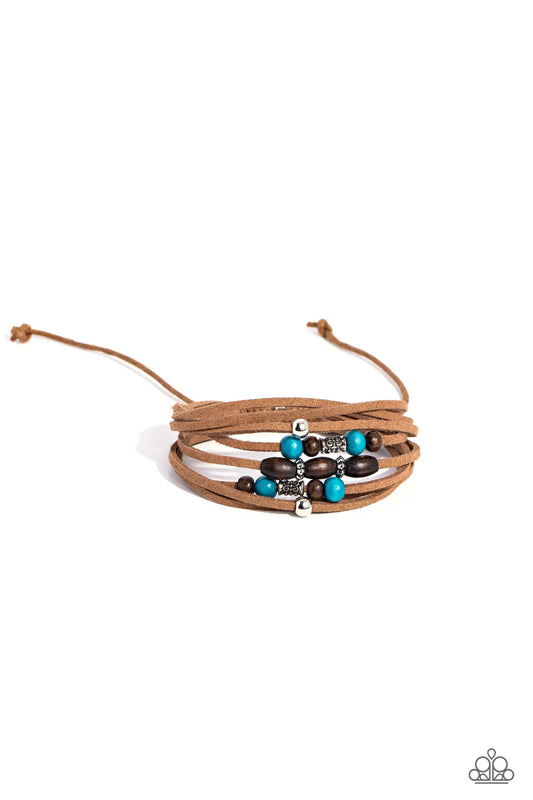 Absolutely WANDER-ful - Blue/Brown Wooden Beads, Silver Accents Paparazzi Urban Bracelet