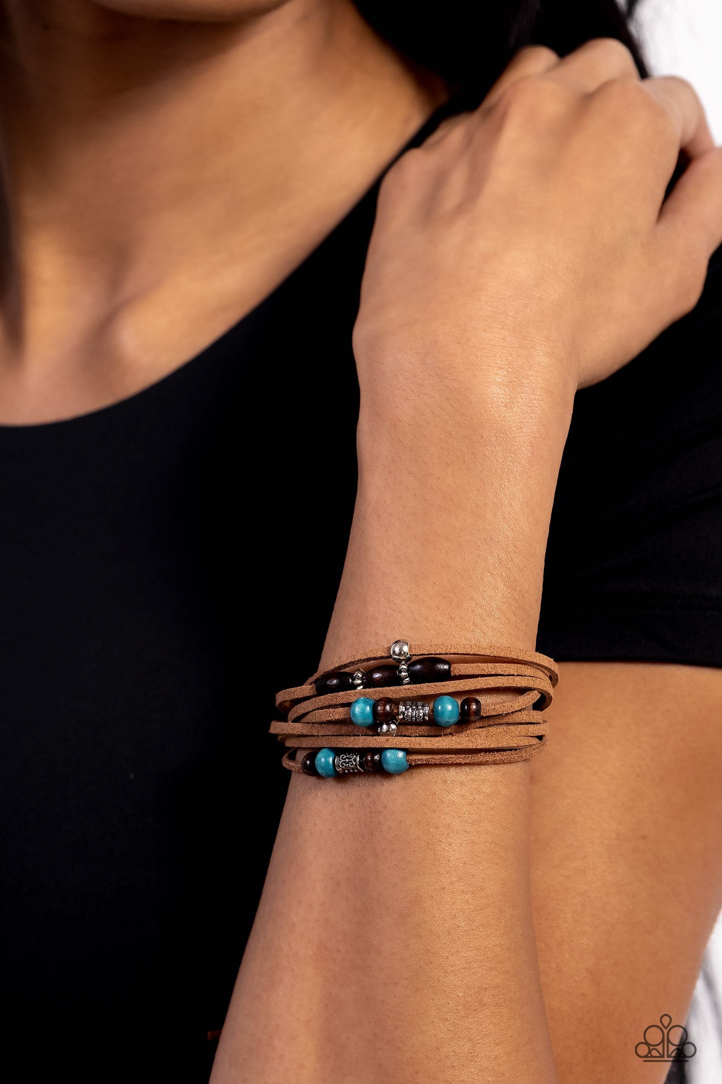 Absolutely WANDER-ful - Blue/Brown Wooden Beads, Silver Accents Paparazzi Urban Bracelet