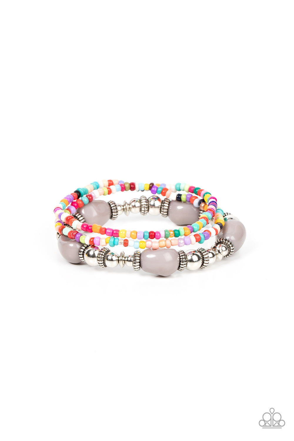 Confidently Crafty - Silver, Multi Colored Seed, & Gray Beaded Set of 3 Paparazzi Stretch Bracelets