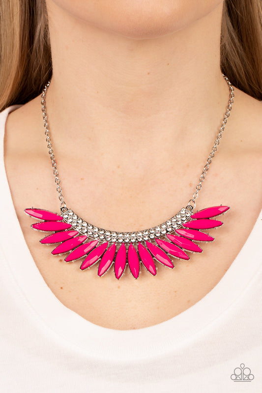 Flauntable Flamboyance - Pink Marquise-Cut Beads/White Rhinestone Paparazzi Necklace & matching earrings