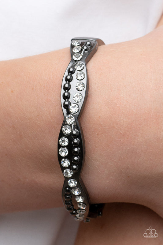 Empire Envy - Gunmetal Studs & White Rhinestone Paparazzi Hinge Bracelet