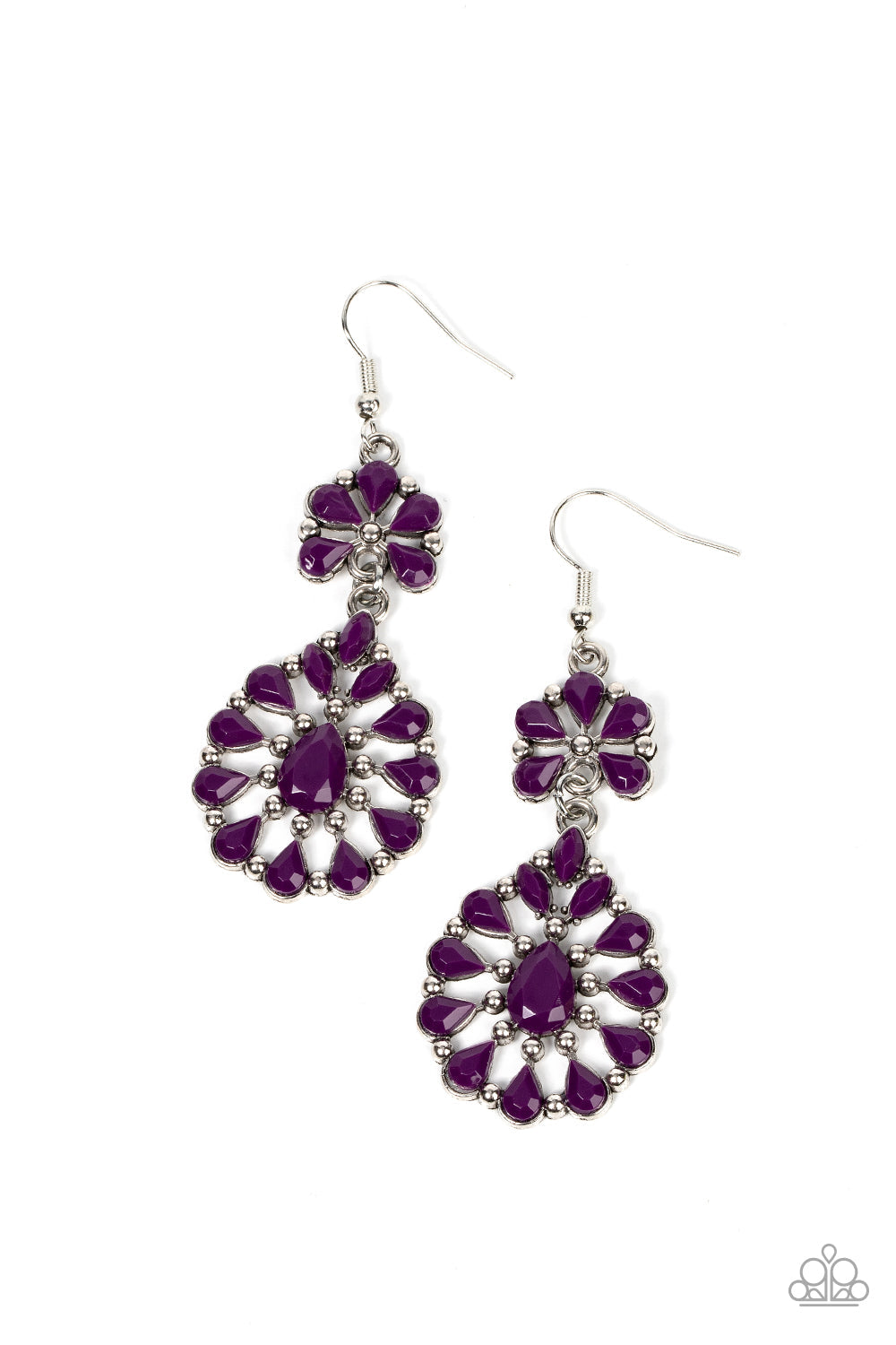 Posh Palooza - Purple Plum Beaded Silver Studded Frame Paparazzi Earrings