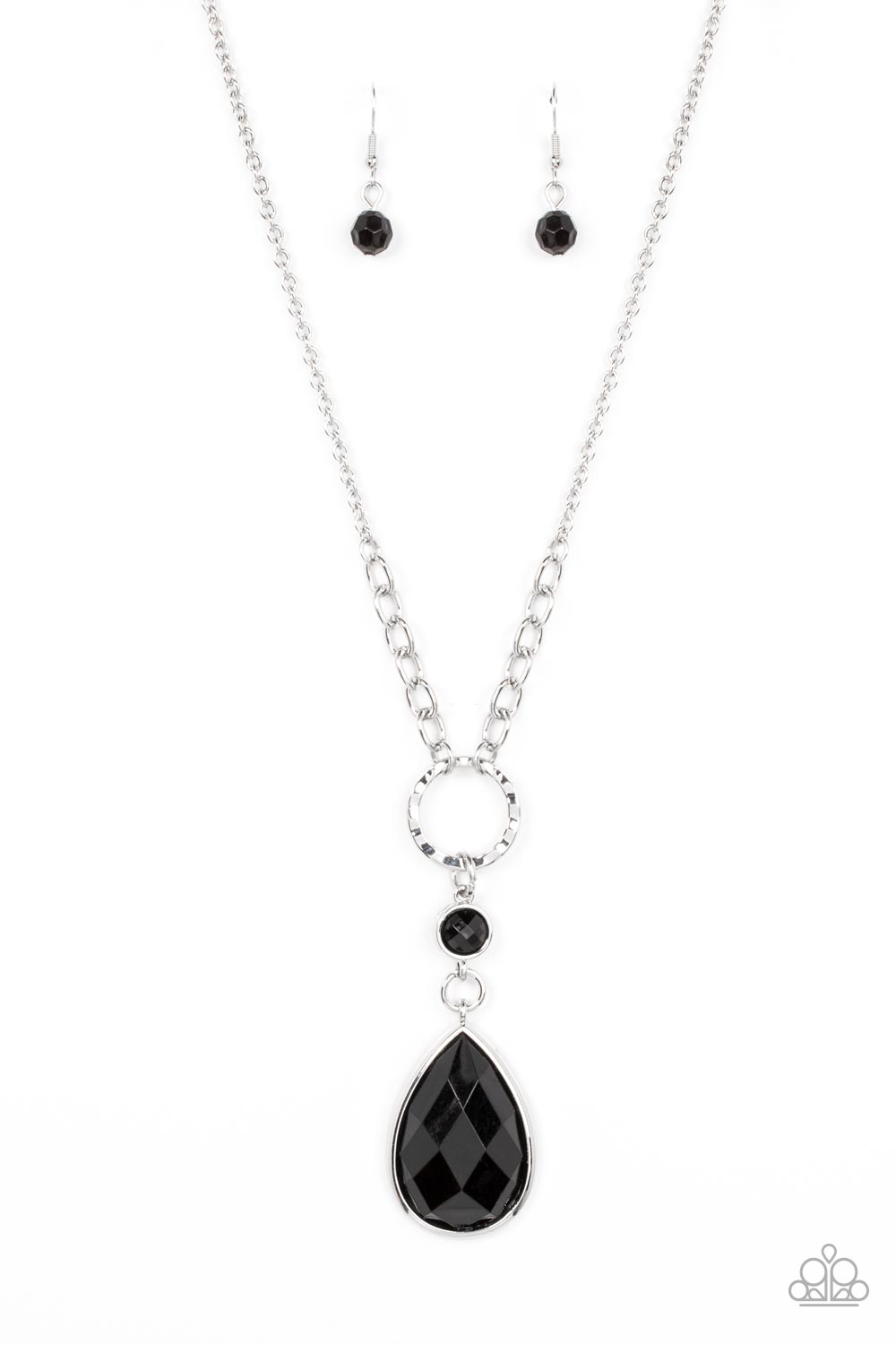 Valley Girl Glamour - Black Oversized Faceted Teardrop Pendant Paparazzi Necklace & matching earrings