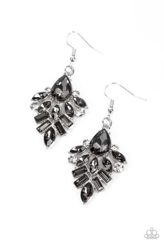 Stellar-escent Elegance - Silver Fittings, White Rhinestones, & Smokey Rhinestone Paparazzi Earrings