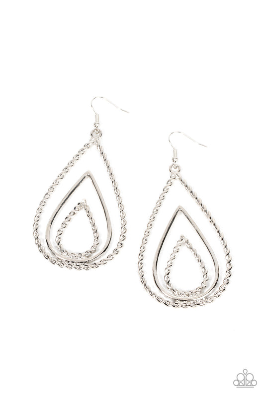 Tastefully Twisty - Silver Twisted Teardrop Paparazzi Earrings