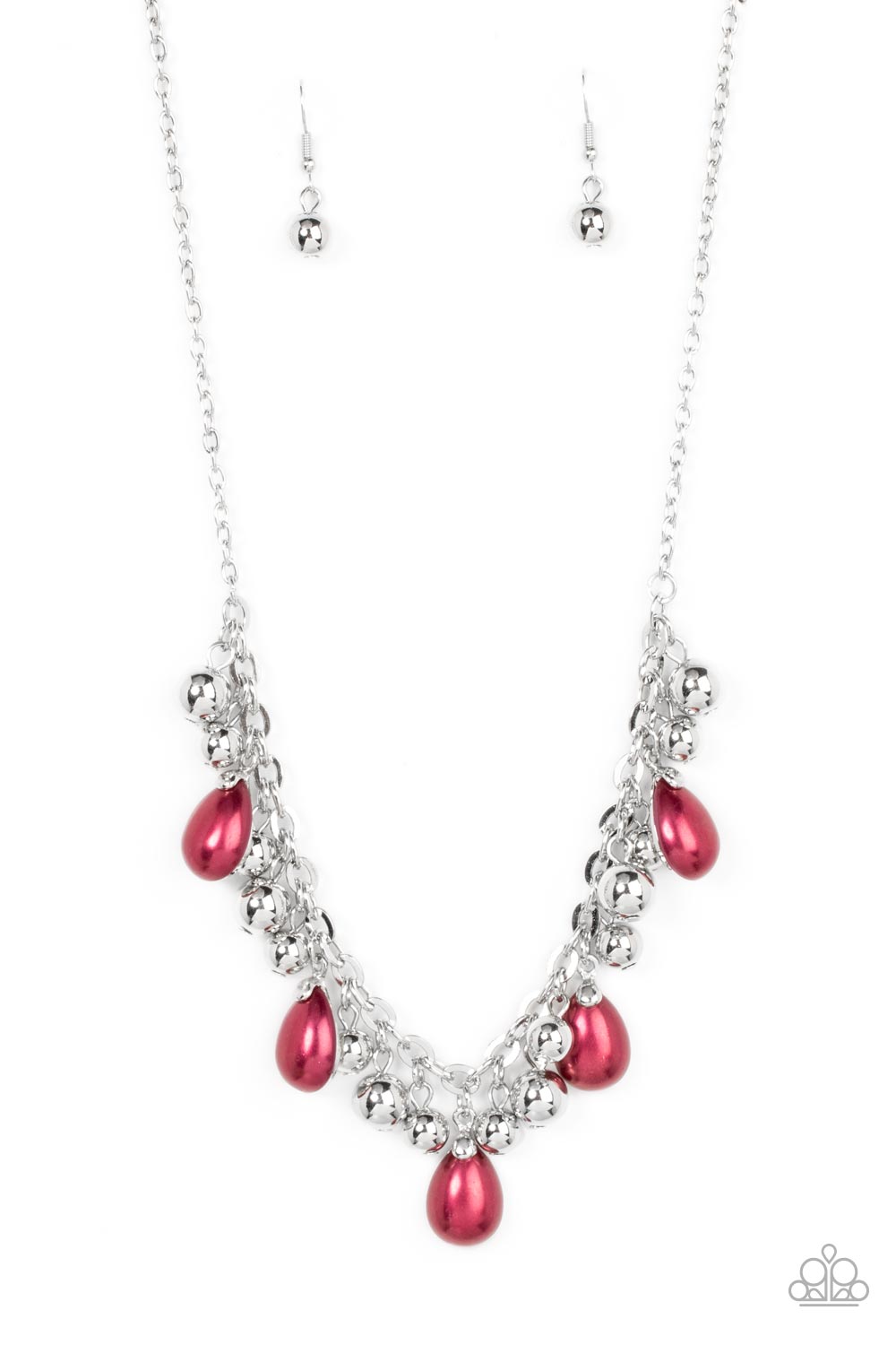 Party Favor - Red Pearls & Silver Beaded Paparazzi Necklace &. matching earrings