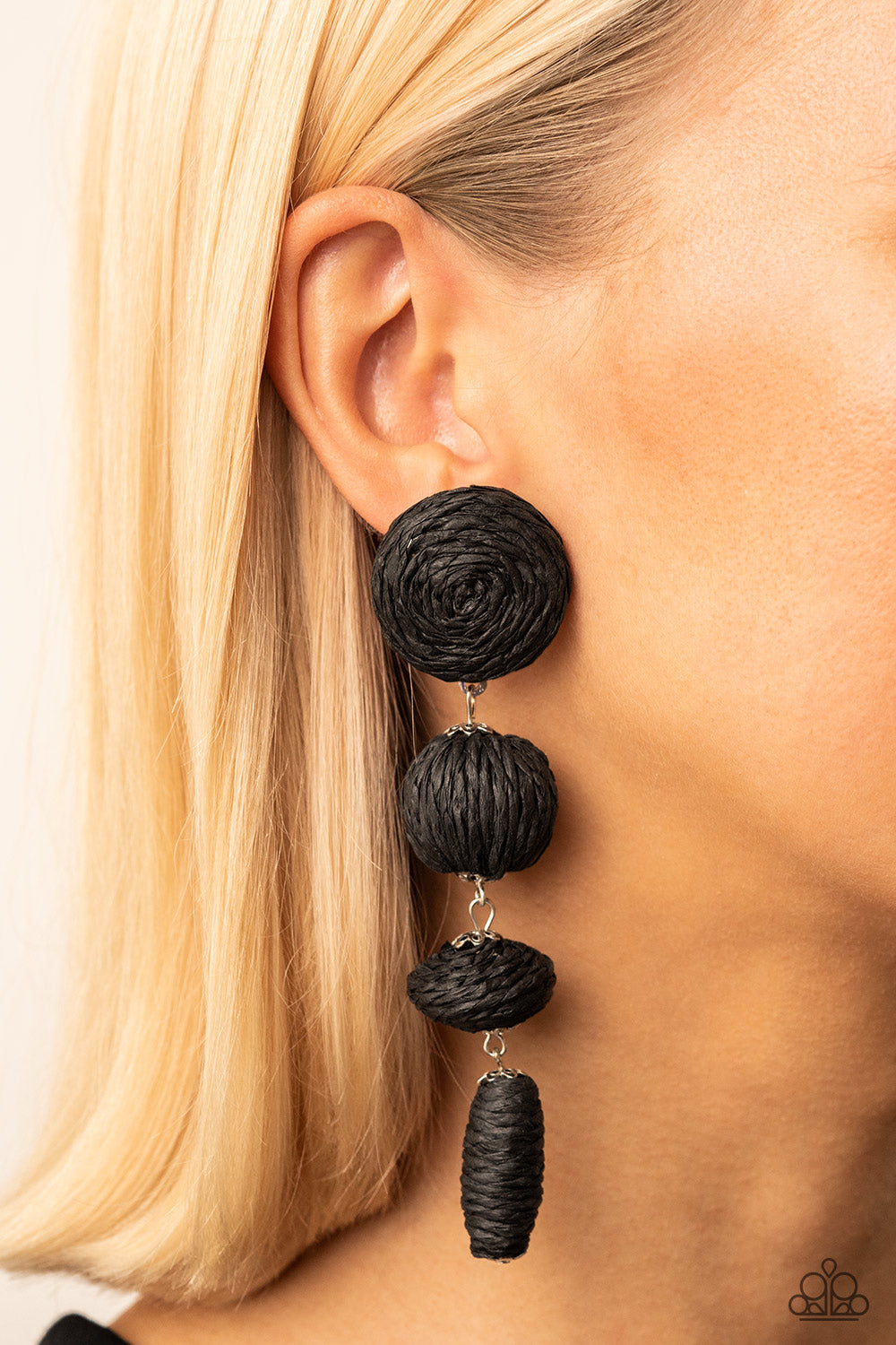 Twine Tango - Black Crepe-Like Twine Paparazzi Tassel Earrings