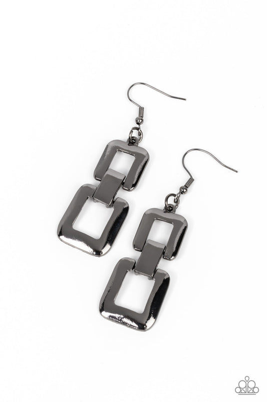 Public Square - Gunmetal Square Frame Paparazzi Earrings