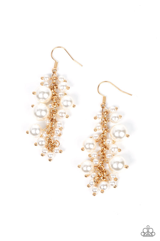 The Rumors are True - Gold Chain & White Pearl Tassel Paparazzi Earrings