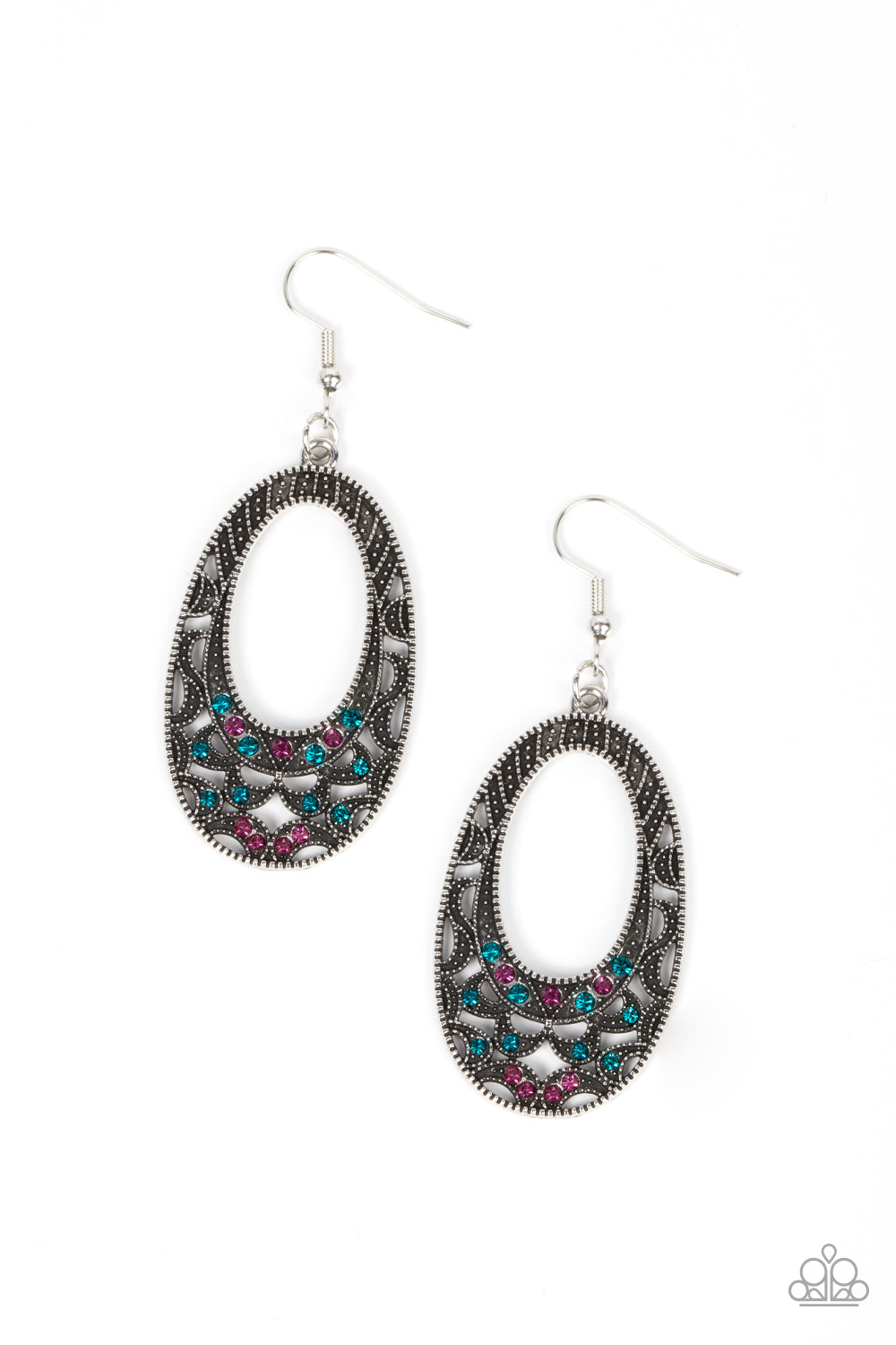 Colorfully Moon Child - Multi Pink & Blue Rhinestones/Half Moon Accents Paparazzi Earrings