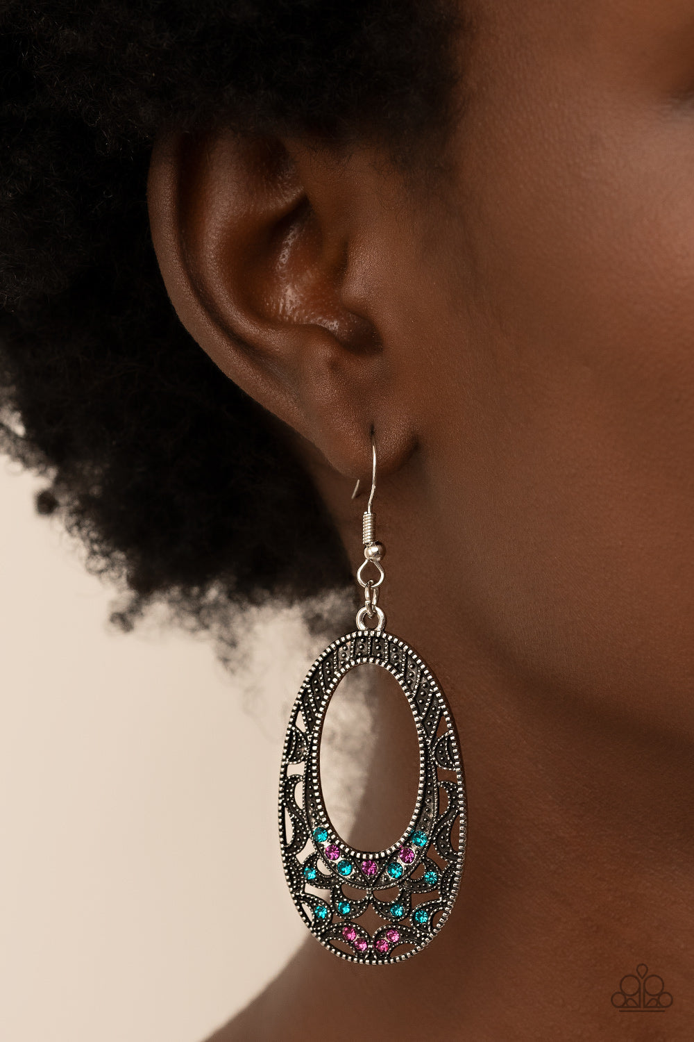 Colorfully Moon Child - Multi Pink & Blue Rhinestones/Half Moon Accents Paparazzi Earrings
