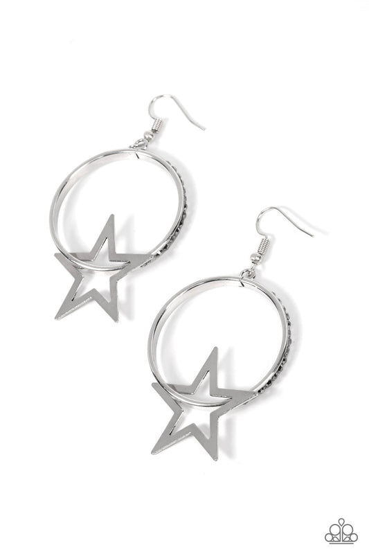 Superstar Showcase - Silver Star & Smoky Hematite Rhinestone Encrusted Hoop Paparazzi Earrings