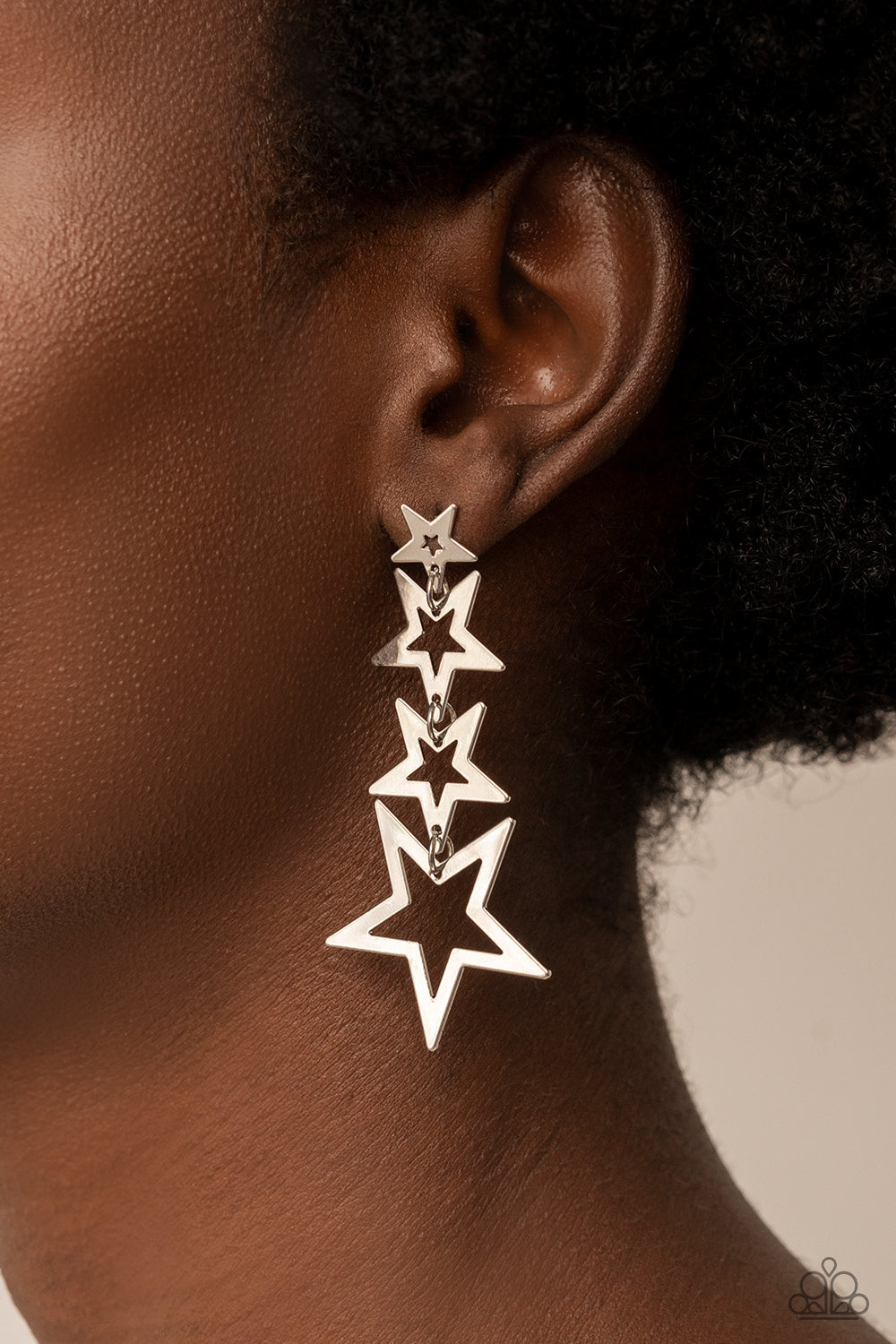 Superstar Crescendo - Silver Star Frames Paparazzi Earrings