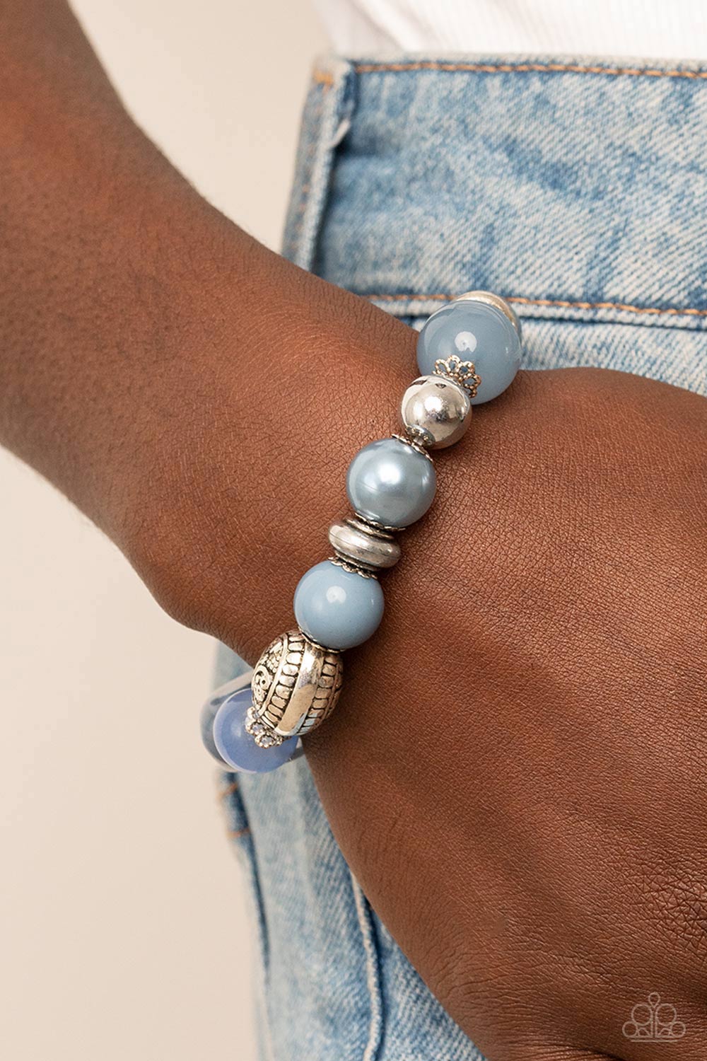 Tonal Takeover - Blue Opaque, Glassy, & Pearly Beaded Paparazzi Stretch Bracelet
